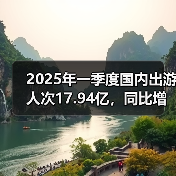 2025年一季度国内出游人次17.94亿,同比增长26.4%(图2) 2025年一季度国内出游人次17.94亿,同比增长26.4%(图2)