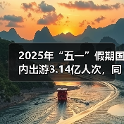2025年“五一”假期国内出游3.14亿人次，同比增长6.4%（图1）